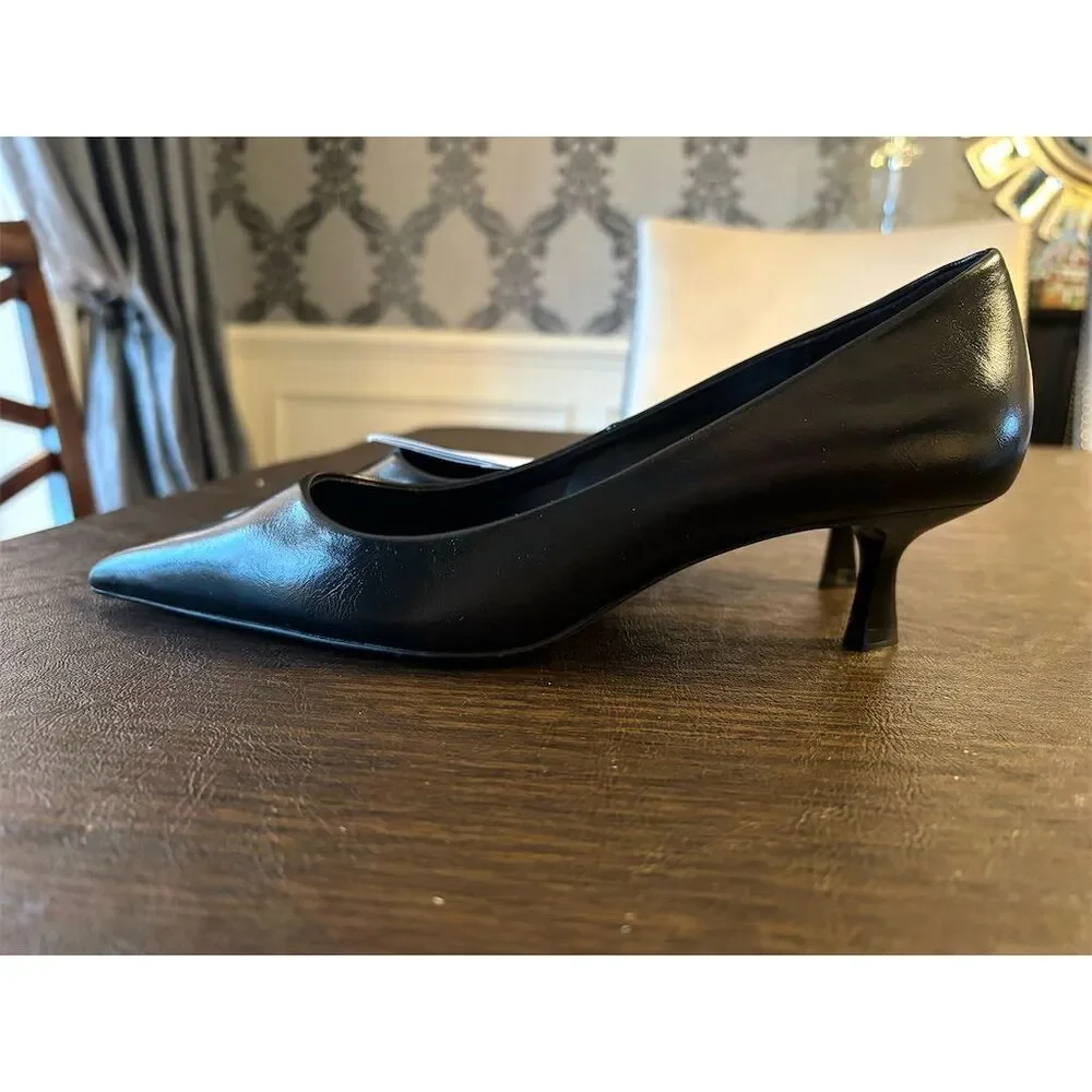 Mango Rocklyn Black Pointed-Toe Kitten Heel Slip On Pumps size 36 NWT‎